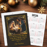 Christmas Nativity Holy Family Calendar Holiday Card<br><div class="desc">Celebrate the true meaning of Christmas with our beautiful Nativity scene Christmas card/Calendar. The front of the card features the timeless and heartwarming Luke 2:11 Bible verse, reminding us of the miraculous birth of Jesus. On the back, you’ll find a convenient calendar your recipient can enjoy the entire year. Share...</div>