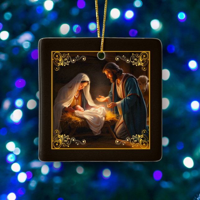 Christmas Nativity Holy Family Religious  Ceramic Ornament (Creator Uploaded)