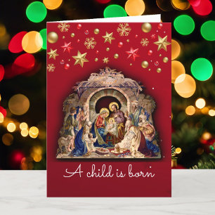 Christmas Nativity in Red From Grandmother Holiday Card