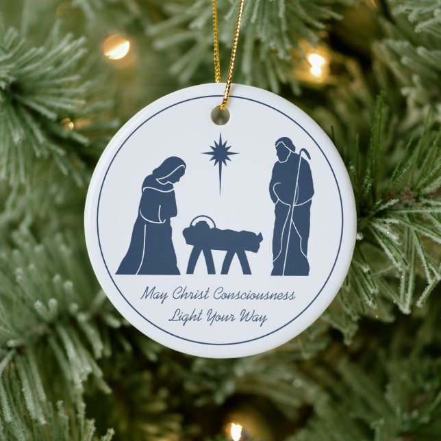 Christmas Nativity Inspirational Saying Blue Ceramic Ornament (Tree)