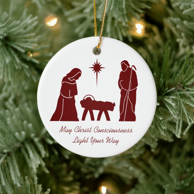 Christmas Nativity Inspirational Saying Dark Red Ceramic Ornament (Tree)