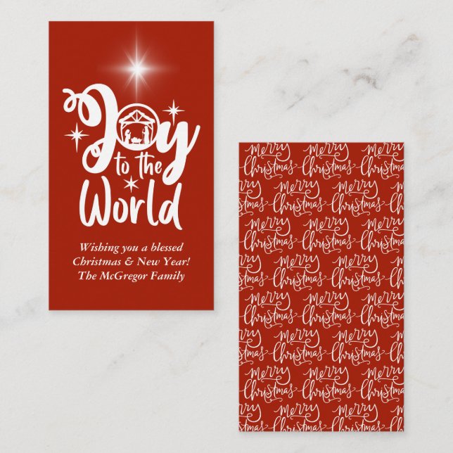 Christmas Nativity Joy Red and White Greeting Card (Front/Back)