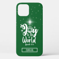 Christmas Nativity Joy to the World Green & White