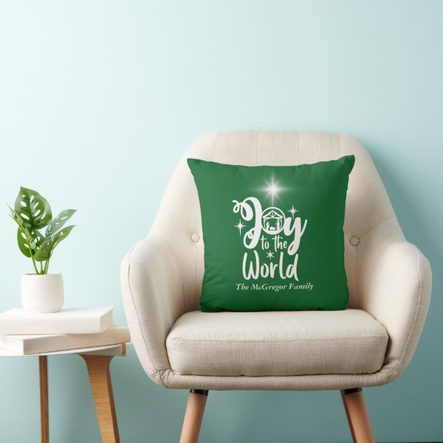 Christmas Nativity Joy to the World Green & White Cushion (Chair)
