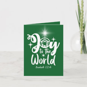 Christmas Nativity Joy to the World Green & White Holiday Card