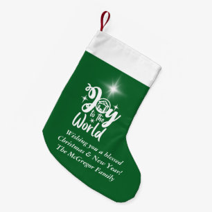 Christmas Nativity Joy to the World Green & White Small Christmas Stocking