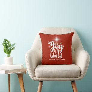 Christmas Nativity Joy to the World Red & White Cushion