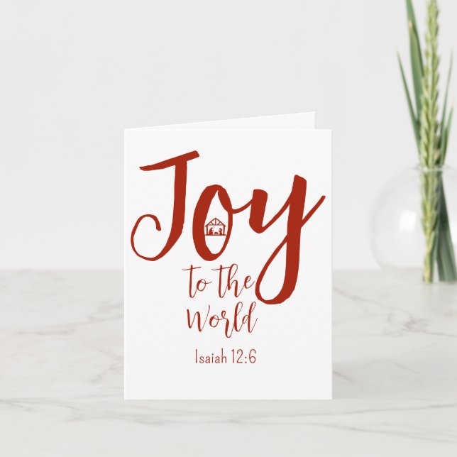 Christmas Nativity Joy to the World Red & White Holiday Card (Front)
