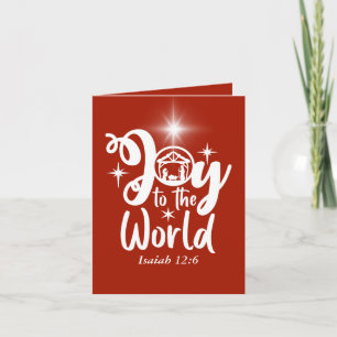 Christmas Nativity Joy to the World Red & White Holiday Card