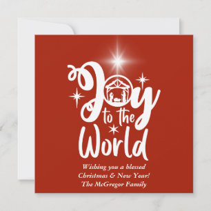 Christmas Nativity Joy to the World Red & White Holiday Card