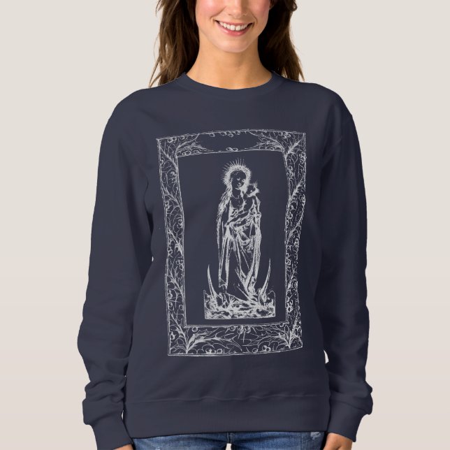 Christmas Nativity Madonna and Child Holly Border Sweatshirt (Front)
