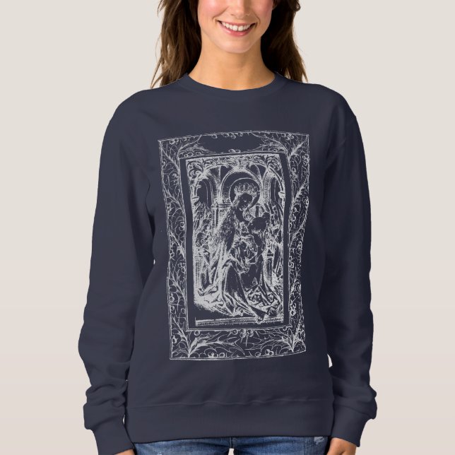 Christmas Nativity Madonna and Child Holly Border  Sweatshirt (Front)