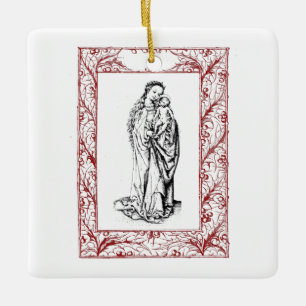 Christmas Nativity Madonna and Child Holly Ceramic Ornament