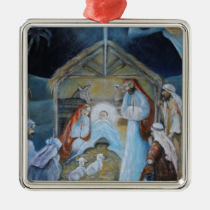 Christmas Nativity Manger Metal Ornament