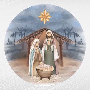 Christmas Nativity Manger Star Watercolor Classic Round Sticker