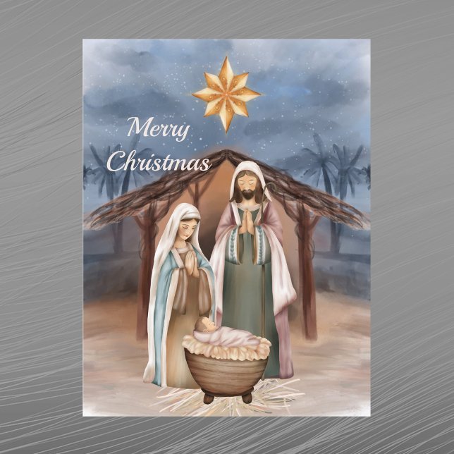 Christmas Nativity Manger Star Watercolor Holiday Postcard (Creator Uploaded)