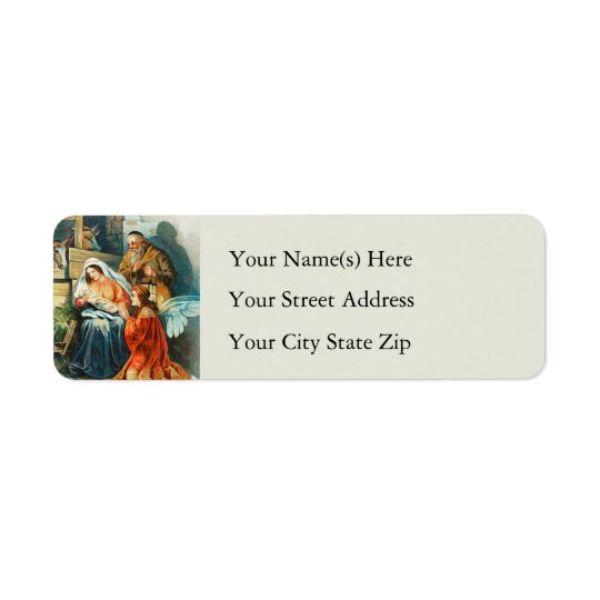 Christmas Nativity Mary Jesus Joseph Angels Return Address Label