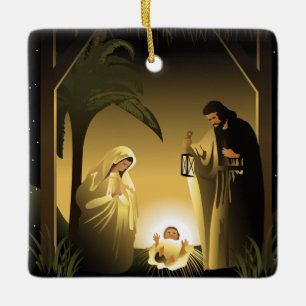 Christmas Nativity Mary, Joseph and Baby Jesus Ceramic Ornament