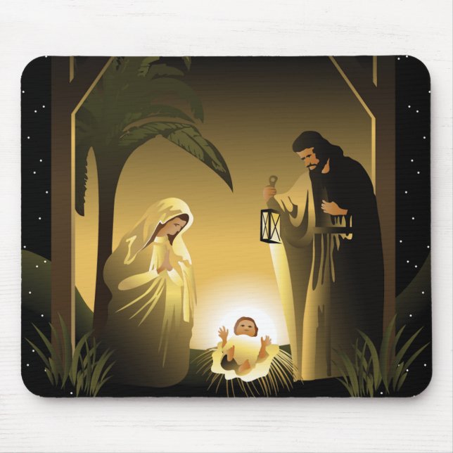 Christmas Nativity Mary, Joseph and Baby Jesus Mouse Pad (Front)