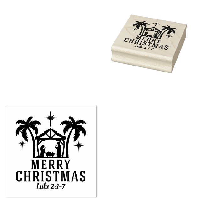 Christmas Nativity Merry Christmas Rubber Stamp (Stamped)