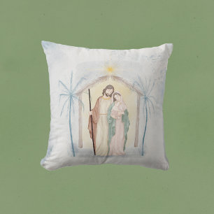 Christmas Nativity Palm Trees Watercolor  Cushion
