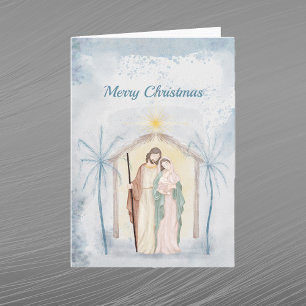 Christmas Nativity Palm Trees Watercolor Holiday Card