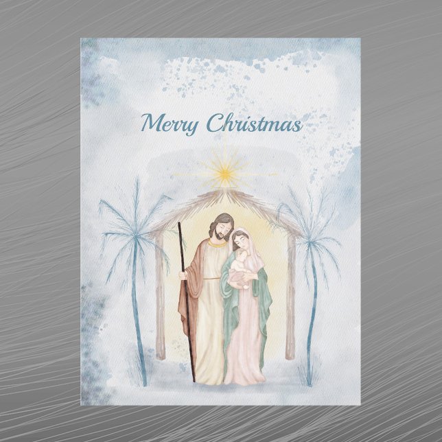 Christmas Nativity Palm Trees Watercolor Holiday Postcard (Creator Uploaded)