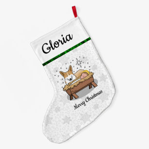 Christmas Nativity Pembroke Welsh Corgi (red1) Fun Large Christmas Stocking