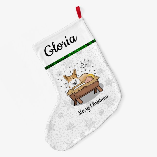 Christmas Nativity Pembroke Welsh Corgi (red1) Fun Large Christmas Stocking (Back (Hanging))