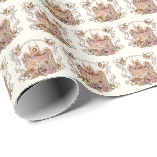 Christmas Nativity Religious Baby Jesus Angels Wrapping Paper (Roll Corner)