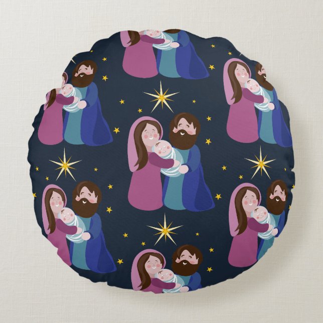 Christmas Nativity Round Cushion (Front)
