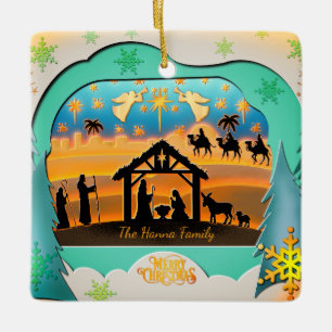 Christmas Nativity Scene 3D   Religious Holiday  Ceramic Ornament