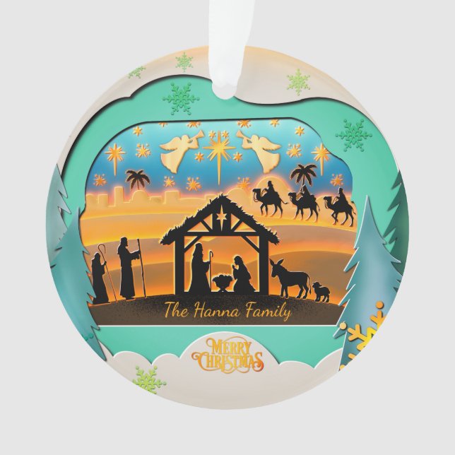 Christmas Nativity Scene 3D | Religious Holiday  Ornament (Front)