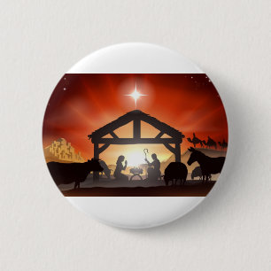 Christmas Nativity Scene 6 Cm Round Badge