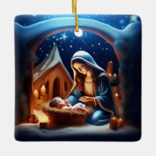 Christmas nativity scene ceramic ornament