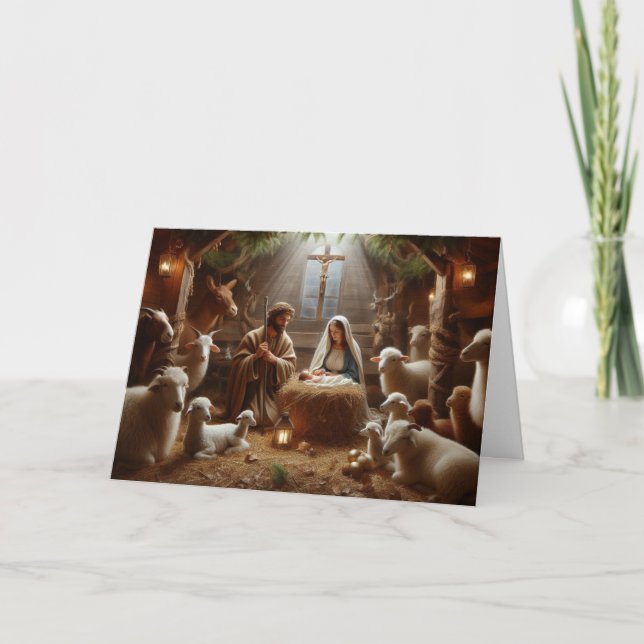 Christmas Nativity Scene Christmas Greeting Cards (Front)