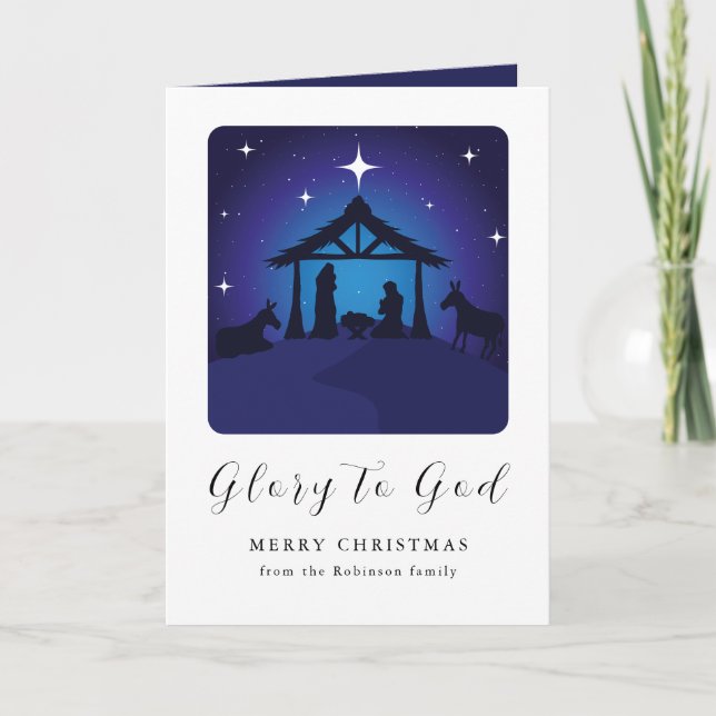 Christmas Nativity Scene Glory to God Holiday Card (Front)