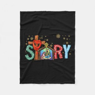 Christmas Nativity Scene Jesus Cross True Story Xm Fleece Blanket