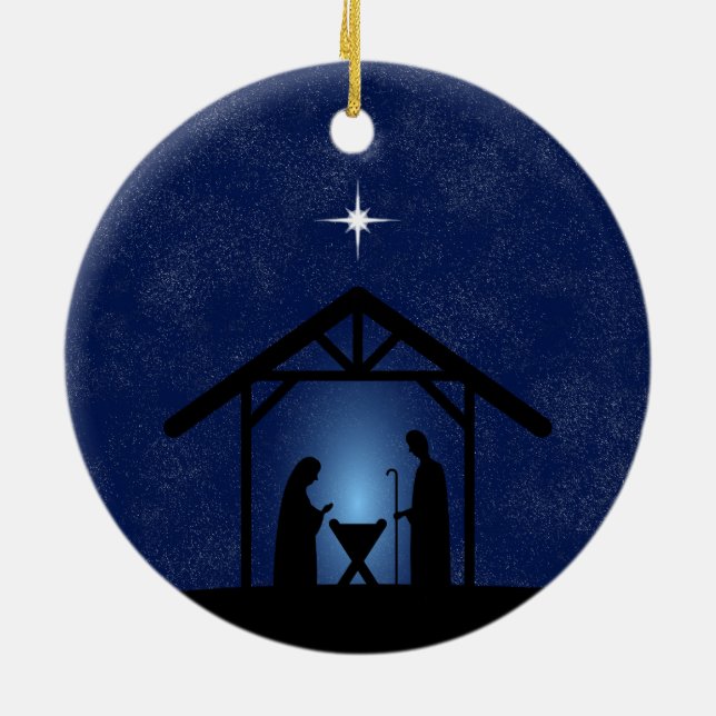 Christmas Nativity Scene Religious Ceramic Ornament (Back)