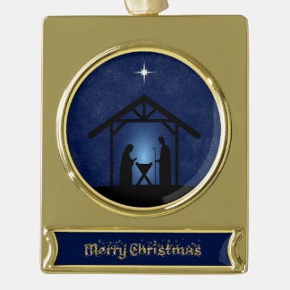 Christmas Nativity Scene Religious Gold Plated Banner Ornament