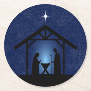 Christmas Nativity Scene Religious Round Paper Coaster