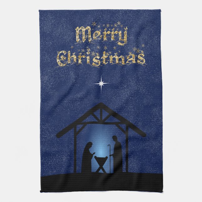 Christmas Nativity Scene Religious Tea Towel (Vertical)