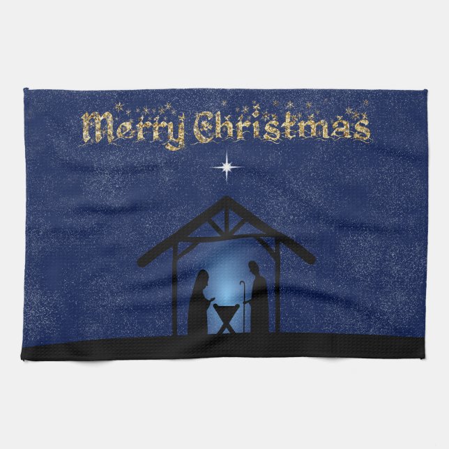 Christmas Nativity Scene Religious Tea Towel (Horizontal)