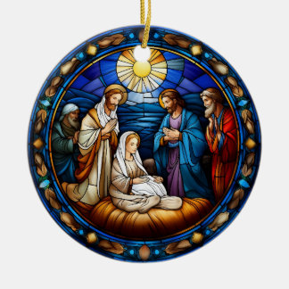 Christmas Nativity Scene Stained Glass Ceramic Ornament