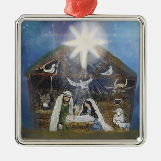 Christmas Nativity Scene Star of Bethlehem Metal Ornament (Front)
