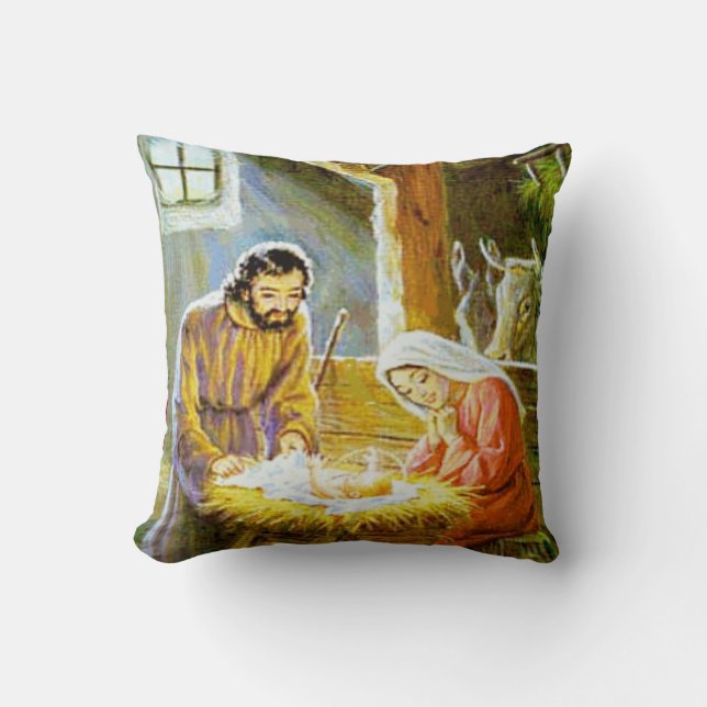 Christmas Nativity Scene Throw Pillow (Front)