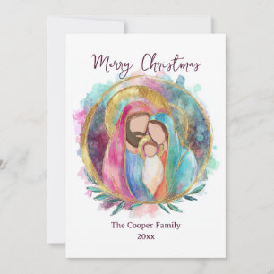Christmas Nativity Scene Watercolor and gold Holiday Card