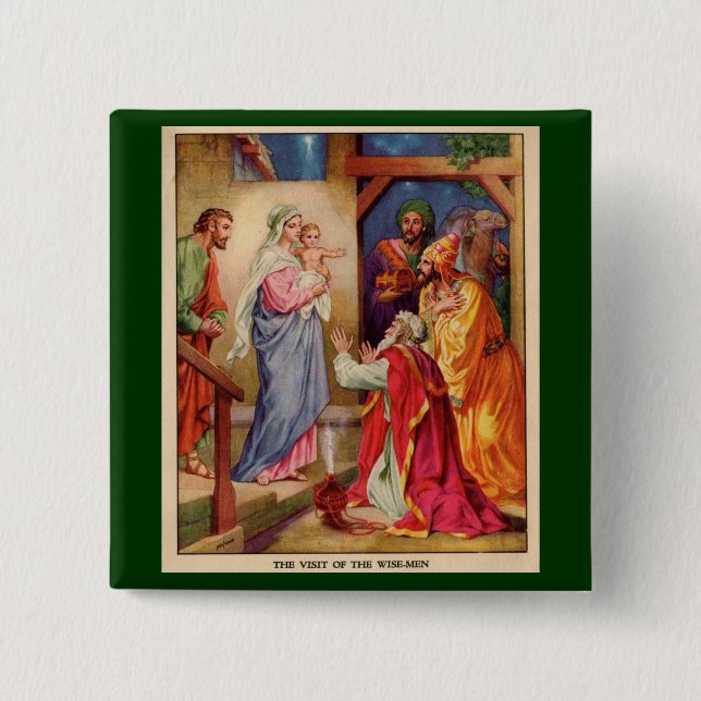 Christmas Nativity Scene Wisemen 15 Cm Square Badge (Front)