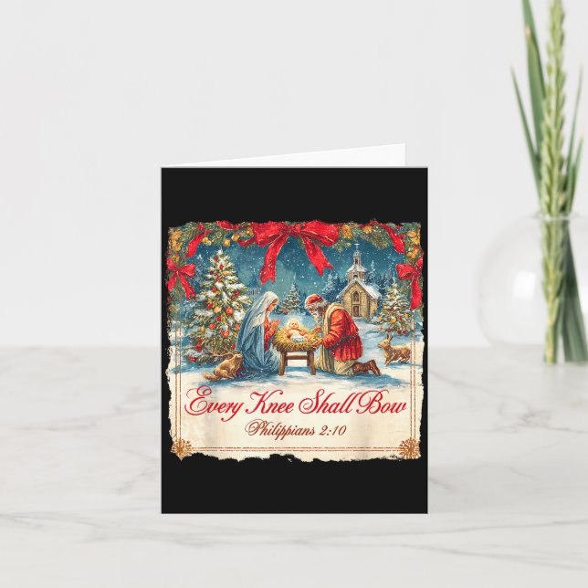 Christmas Nativity Scene Xmas Every Knee Shall Bow Card (Front)