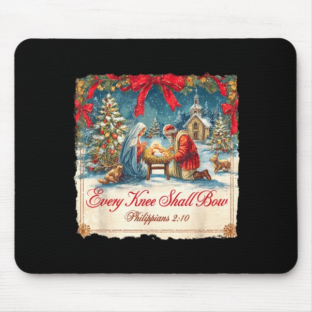 Christmas Nativity Scene Xmas Every Knee Shall Bow Mouse Pad (Front)